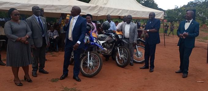 Motorcylce Handover by Minister for Coorperatives (Hon. Ngobi Gume) during PDM-PRF Launch